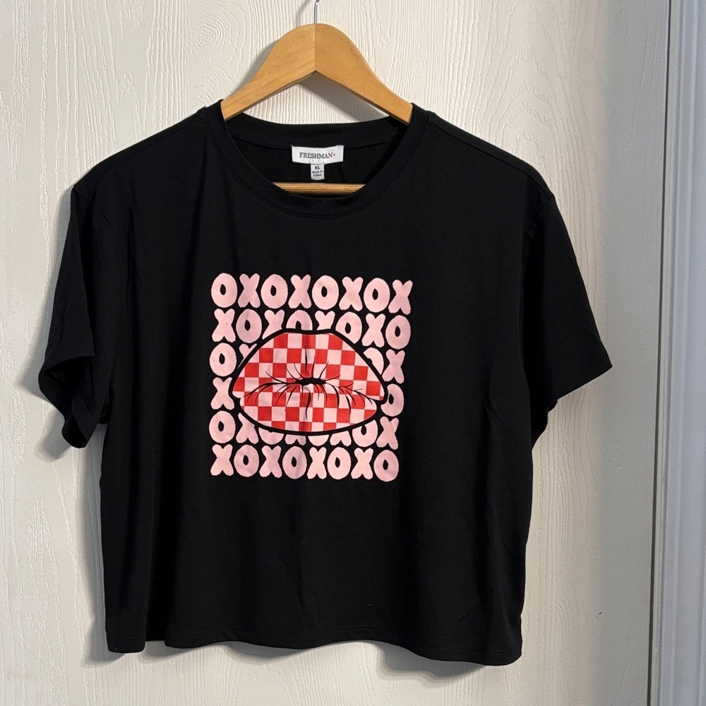 Freshman Black Crop Top with Pink and Red Graphic